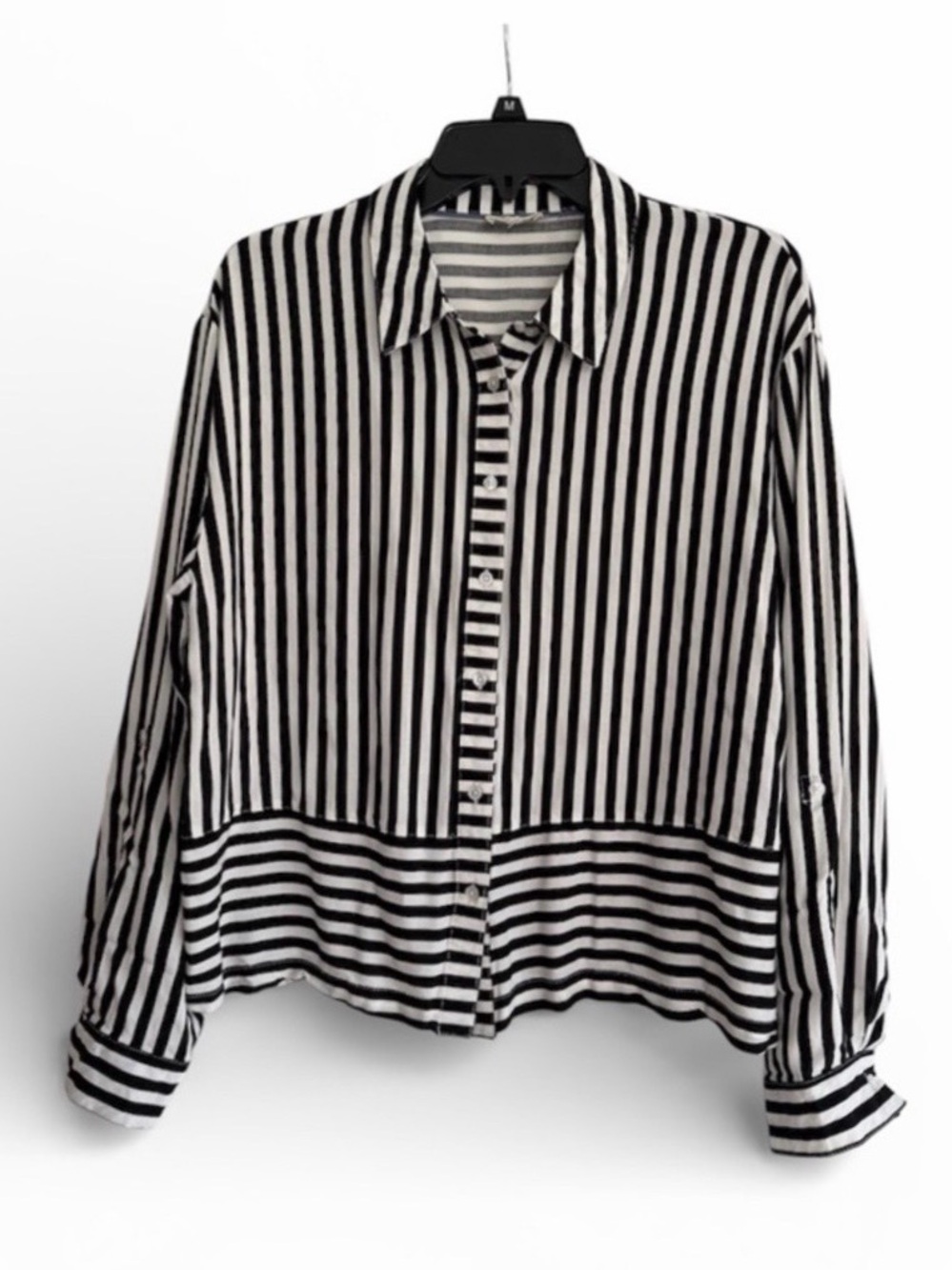Black & White Striped Button-Front Blouse